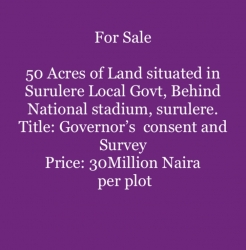 50 Acres Of Land Situated In Surulere Local Govt, Behind National Stadium, Surulere.  50 Acres of Land for Sale Surulere Lagos Vetra  Property