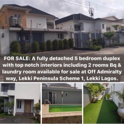 Fully Detached 5 Bedroom Duplex With Top Notch Interiors Including 2 Rooms Bq & Laundry Room Available For Sale At Off Admiralty Way, Lekki Peninsula Scheme 1, Lekki Lagos. 5 bedroom Detached Duplex for Sale Lekki Lagos Vetra  Property