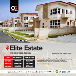 Land For Sale At Elite Estate, Ewekoro 10 Acres of Land for Sale Ewekoro Ogun Vetra  Property