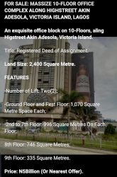 Massize 10-floor Complex For Sale Commercial Property for Sale Victoria Island Lagos Vetra  Property