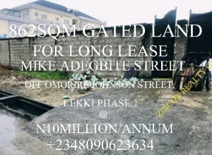 862sqm Fenced & Gated Land For Long Lease In Lekki Phase 1 @ N10million/annum 862 Meter Square of Land for Rent Lekki Lagos Vetra  Property