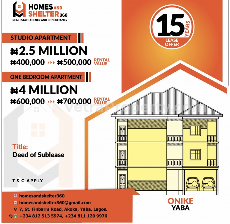  One Bedroom Apartment For 15years Longlease , Own And Earn For This Period With Ease  Mini Flat for Rent Yaba Lagos Vetra  Property