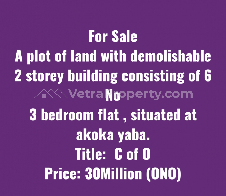  A Plot Of Land With Demolishable Structure  Land for Sale Yaba Lagos Vetra  Property
