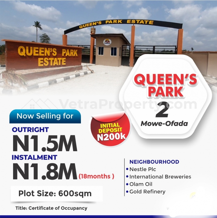  Land With C Of O For Sale In Queen's Garden Estate Mowe Ofada By Sagamu Interchange Lagos Ibadan Expressway  Land for Sale Obafemi Owode Ogun Vetra  Property