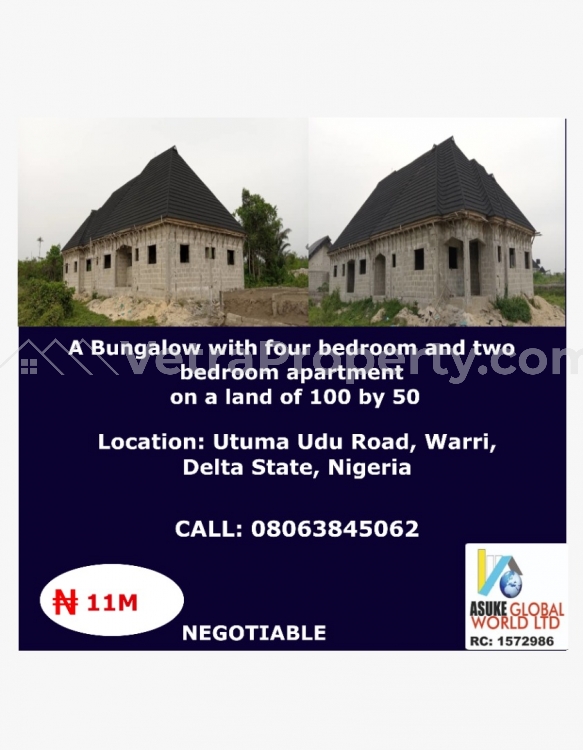  A Bungalow Of Four Bedroom And Two Bedroom Apartment On A Land Of 100/100  House for Sale Warri Delta Vetra  Property