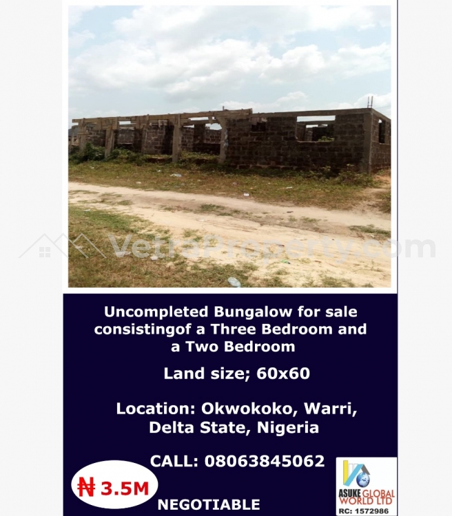  An Uncompleted Bungalow Comprising Of A 3 Bedroom And A 2 Bedroom  2 bedroom House for Sale Warri Delta Vetra  Property