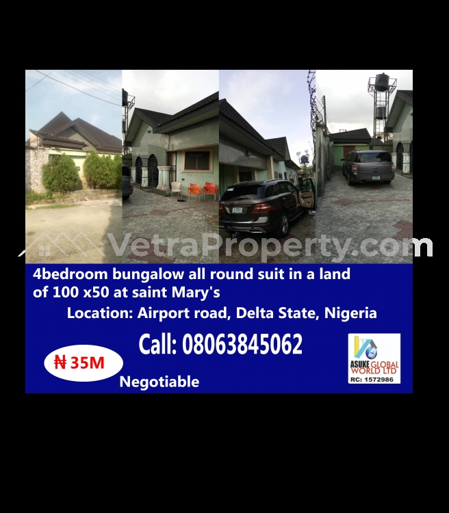  4 Bedroom Bungalow, All Ensuit  4 bedroom House for Sale Warri Delta Vetra  Property
