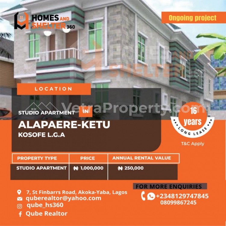  OWN A UNIT OF ONE BEDROOM WITH EASE FOR 16YEARS AND EARN A RENTAL RETURN.  Flat for Sale Ketu Lagos Vetra  Property