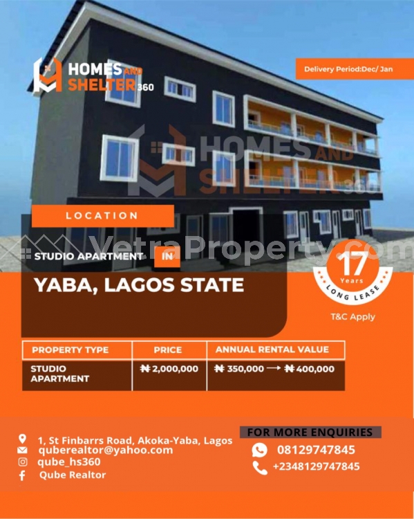  OWN A UNIT OF APARTMENT WITH EASE FOR 17YEARS AND EARN A RENTAL RETURN .  Flat for Sale Yaba Lagos Vetra  Property