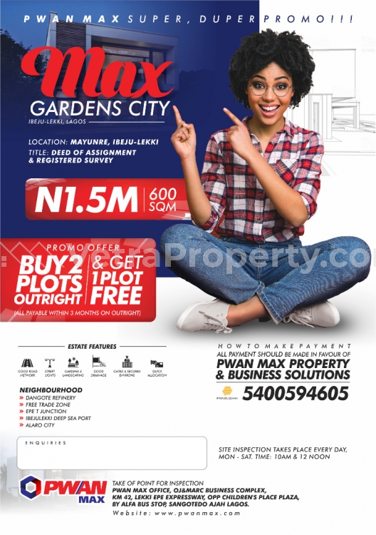  MAX GARDENS CITY MAYUNRE, IBEJU-LEKKI LAGOS  Land for Sale Ibeju Lekki Lagos Vetra  Property