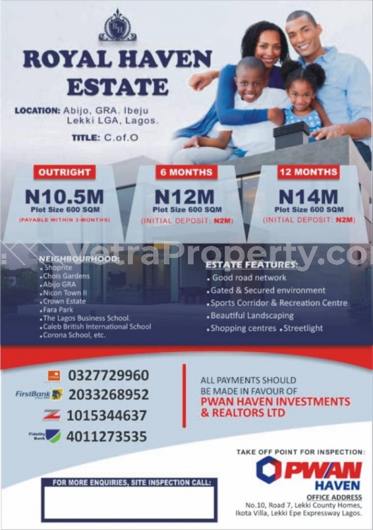  a Plot of Land in Royal Haven Estate with C of O  Land for Sale Ajah Lagos Vetra  Property