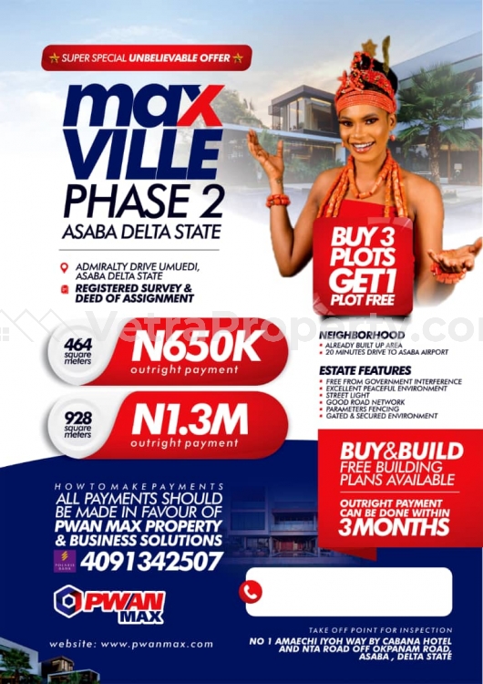  Buy a Plot of land in Asaba selling @ 650k Buy 3Plots get 1free  Land for Sale Asaba Delta Vetra  Property