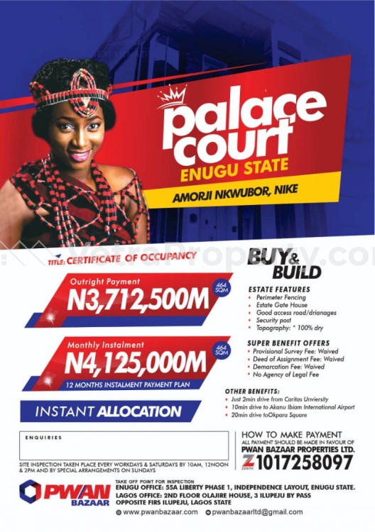  PALACE COURT ENUGU is new and fast selling  Land for Sale Enugu Enugu Vetra  Property