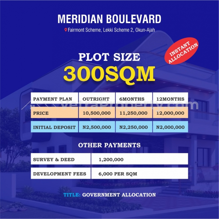  *Meridian Boulevard Estate,Okun-Ajah Selling Plots of Land  Land for Sale Ajah Lagos Vetra  Property