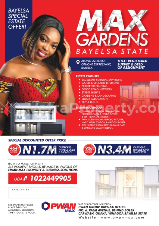  MAX GARDENS ESTATE* Bayelsa,Selling plots of Land  Land for Sale Yenegoa Bayelsa Vetra  Property