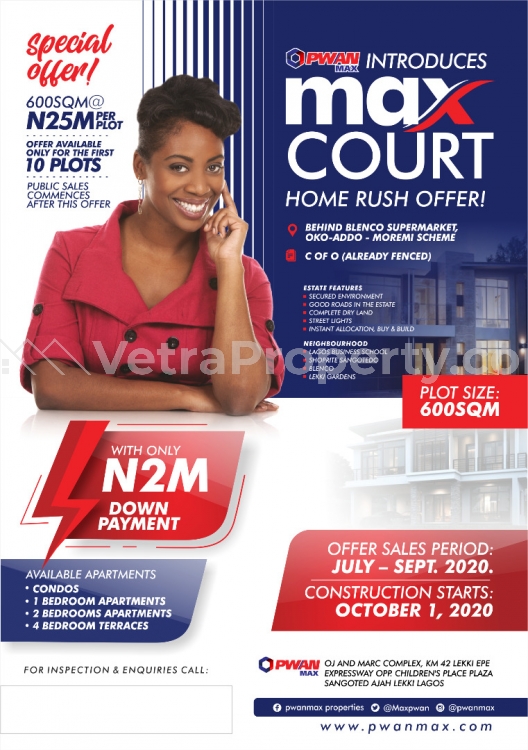  Serviced Plots of Land in Sangotdo at (Max Court Estate) by Blenco Supermarket  Land for Sale Ajah Lagos Vetra  Property
