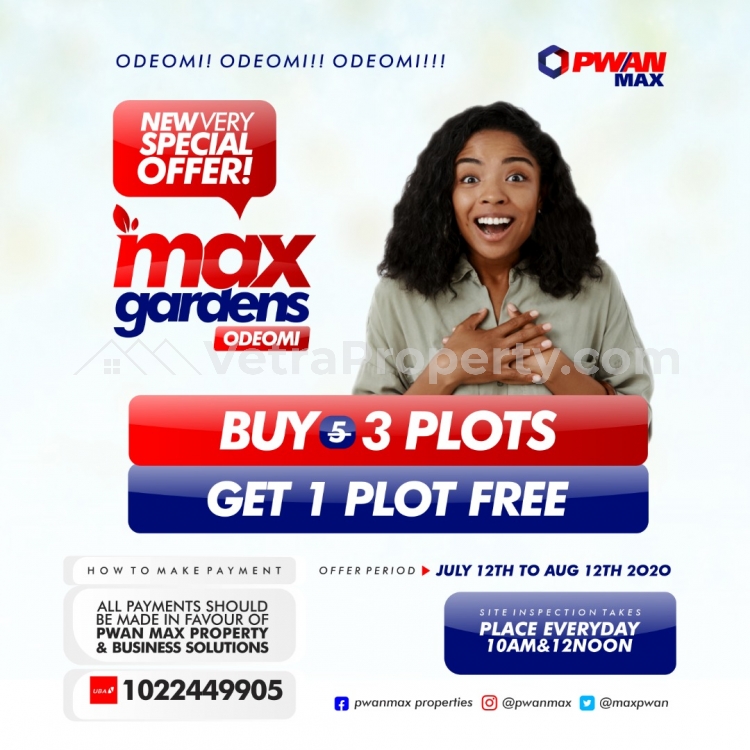  ILEYA PROMO BUY 3PLOTS GET1 FREE MAX GARDENS IBEJU-LEKKI  Land for Sale Ibeju Lekki Lagos Vetra  Property
