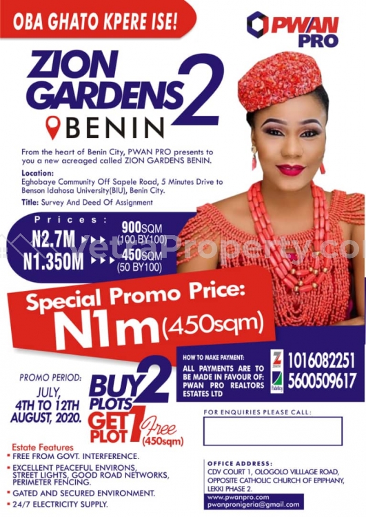  Land in Benin City ZION GARDENS ESTATE,BENIN_ (Buy 2plots get 1free)  Land for Sale Ukpoba Edo Vetra  Property