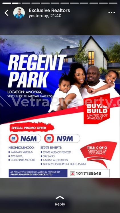  Land in Awoyaya with C of O (Regent Park Estate)Best Place to Buy your Land  Land for Sale Ajah Lagos Vetra  Property