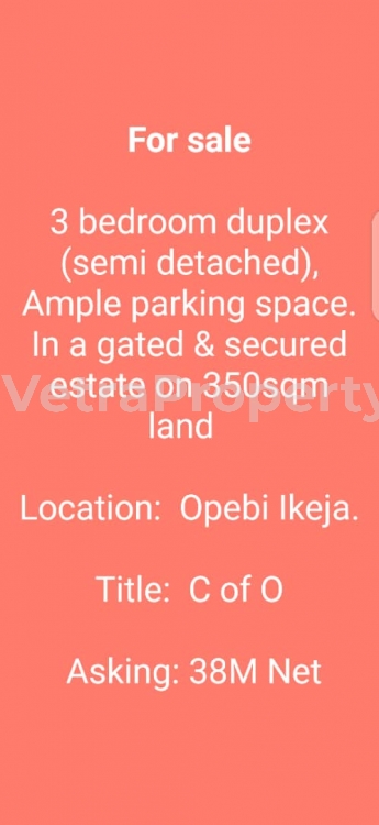  3bed room duplex  Flat for Sale Ikeja Lagos Vetra  Property