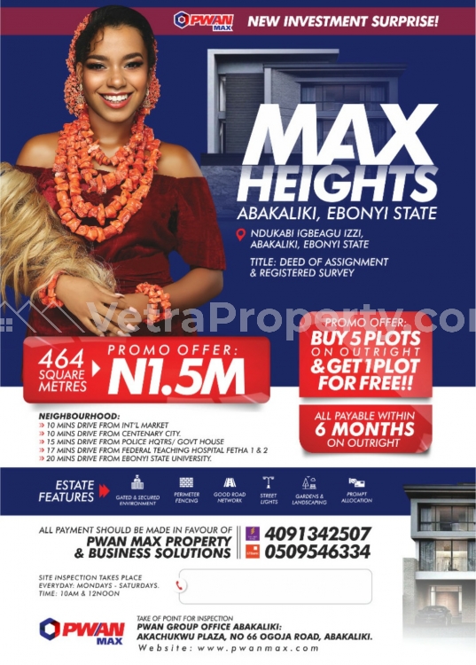  Max Heights Estate Abakaliki  Land for Sale Abakaliki Ebonyi Vetra  Property