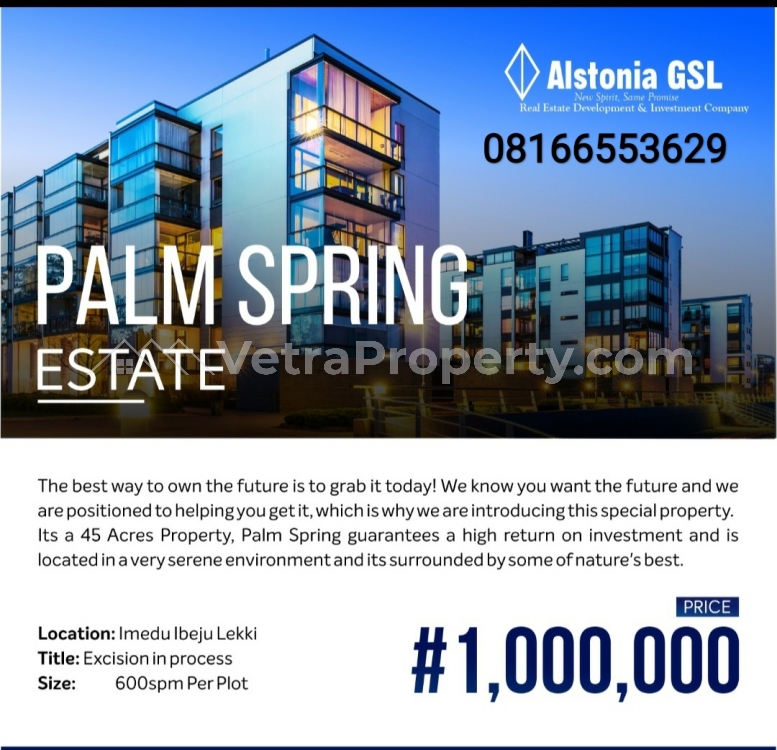  Palm spring Estate in Ibeju-Lekki lekki worth 3million  Land for Sale Ibeju Lekki Lagos Vetra  Property