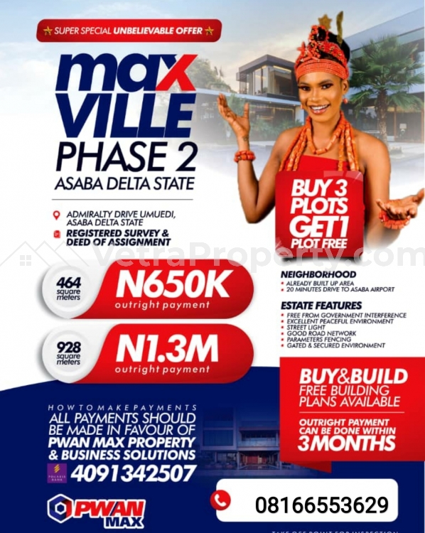  Max Ville Estate in Asaba... Wonderful Location 100% profit  Land for Sale Asaba Delta Vetra  Property