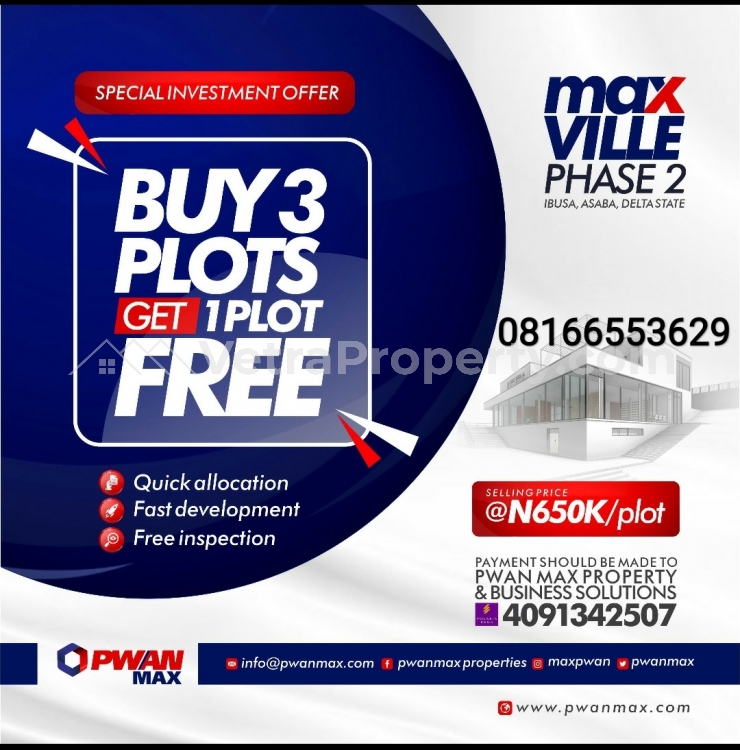  Max ville Asaba buy 3 get 1 dre  Land for Sale Asaba Delta Vetra  Property