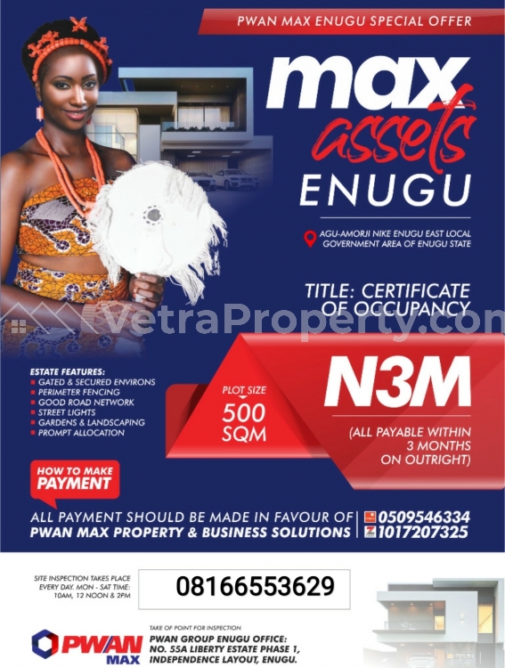  Max ASSETS Estate ENUGU  Land for Sale Enugu Enugu Vetra  Property