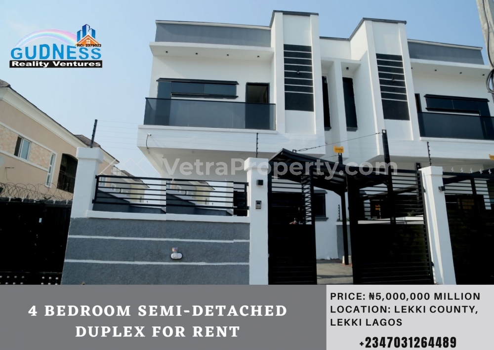  4 Bedroom Semi-Detached Duplex  4 bedroom House for Rent Lekki Lagos Vetra  Property