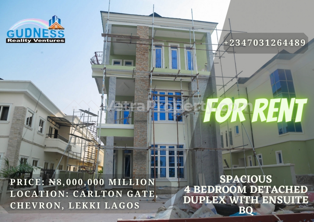  Spacious 4 Bedroom Detached Duplex with Ensuite BQ  4 bedroom House for Rent Lekki Lagos Vetra  Property