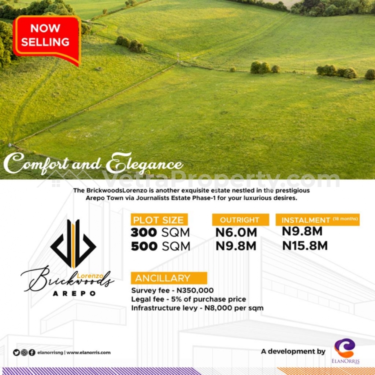  BRICKWOODS LORENZO: Serviced 300 & 500sqm land at Arepo  Flat for Sale Arepo Ogun Vetra  Property