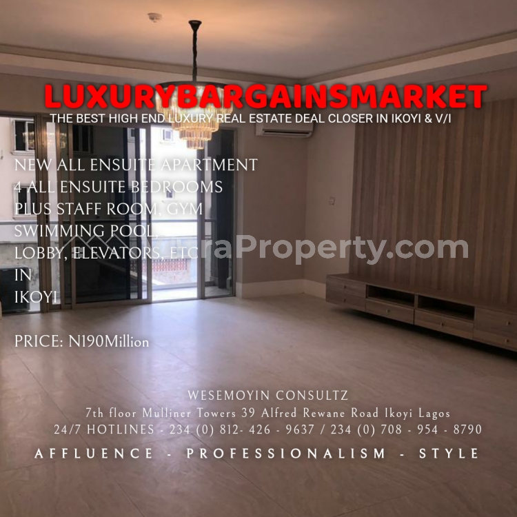  BRAND NEW ALL ENSUITE 4 BEDROOMS APARTMENT PLUS STAFF ROOM ELEVATOR SWIMMING POOL GYM @N205M!  4 bedroom Flat for Sale Ikoyi Lagos Vetra  Property