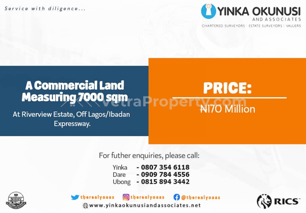  A Commercial Land Measuring 7,000sqm at Riverview Estate, off Lagos/Ibadan Expressway.  Land for Sale Arepo Ogun Vetra  Property