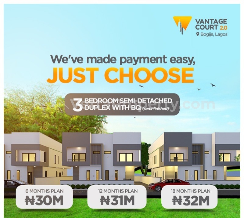  3 Bedroom Semi Detached Duplex at Vantage Court, Bogije  3 bedroom House for Sale Ibeju Lekki Lagos Vetra  Property