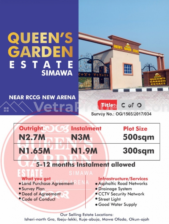  Dry plots of land in a gated and secured estate with C of O  Land for Sale Arepo Ogun Vetra  Property
